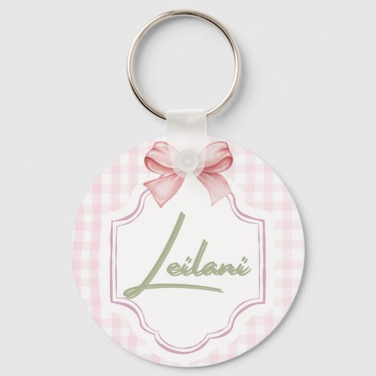Gepersonaliseerde Leilani Baby Girl Nursery Gingha Sleutelhanger (Voorkant)