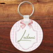 Gepersonaliseerde Leilani Baby Girl Nursery Gingha Sleutelhanger (Voorkant)