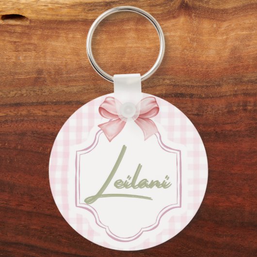 Gepersonaliseerde Leilani Baby Girl Nursery Gingha Sleutelhanger (Voorkant)