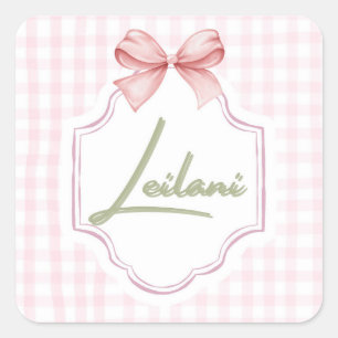 Gepersonaliseerde Leilani Baby Girl Nursery Gingha Vierkante Sticker