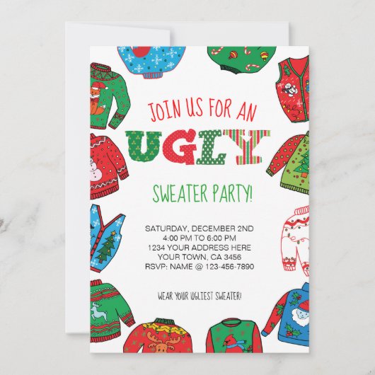 Gepersonaliseerde lelijke trui uitnodigen kaart (Voorkant)