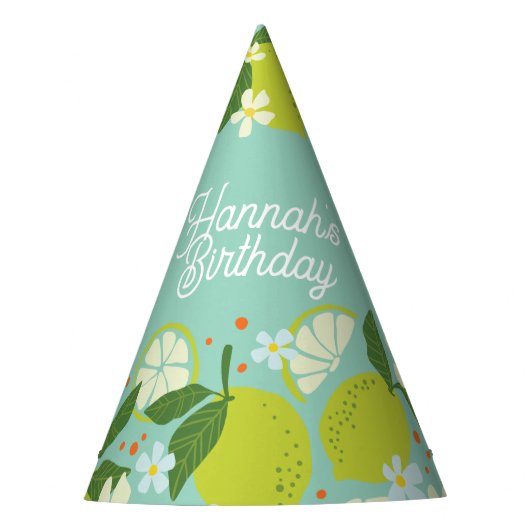 Gepersonaliseerde Lemon Floral Verjaardag Party Pe Feesthoedjes (Voorkant)