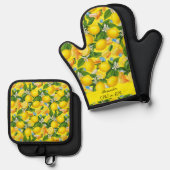Gepersonaliseerde Lemon & Pillen Apotheek Keuken Ovenwant & Pannenlap Set (Voorkant / Achterkant)