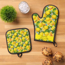 Gepersonaliseerde Lemon & Pillen Apotheek Keuken Ovenwant & Pannenlap Set