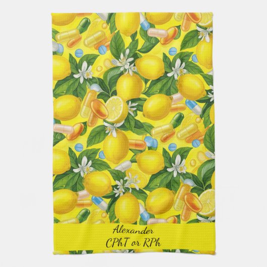 Gepersonaliseerde Lemon & Pillen Apotheek Theedoek (Verticaal)