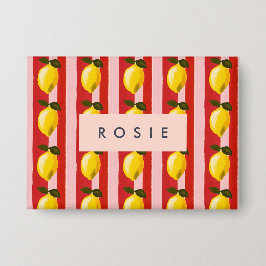 Gepersonaliseerde Lemon Stripe Patroon Gele Citroe Button