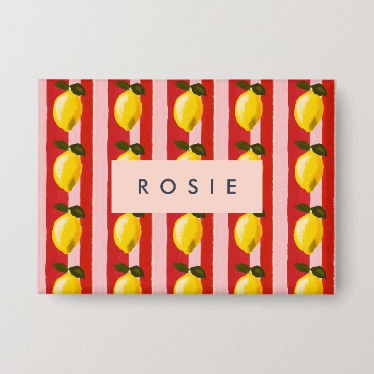 Gepersonaliseerde Lemon Stripe Patroon Gele Citroe Button (Voorkant)