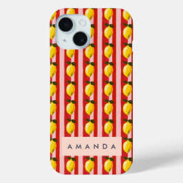Gepersonaliseerde Lemon Stripe Patroon Gele Citroe iPhone 15 Case