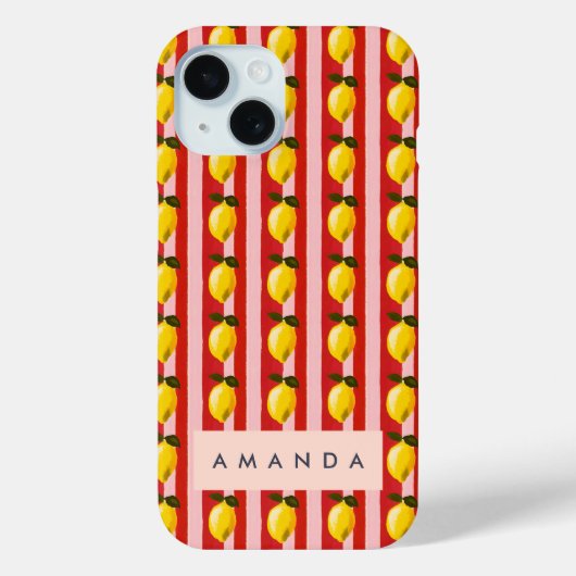 Gepersonaliseerde Lemon Stripe Patroon Gele Citroe Case-Mate iPhone Case (Achterkant)