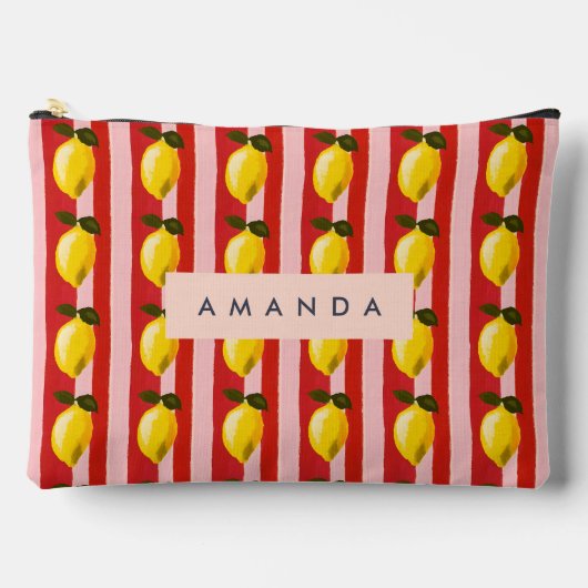 Gepersonaliseerde Lemon Stripe Patroon Gele Citroe Etui (Voorkant)