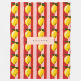 Gepersonaliseerde Lemon Stripe Patroon Gele Citroe Fleece Deken