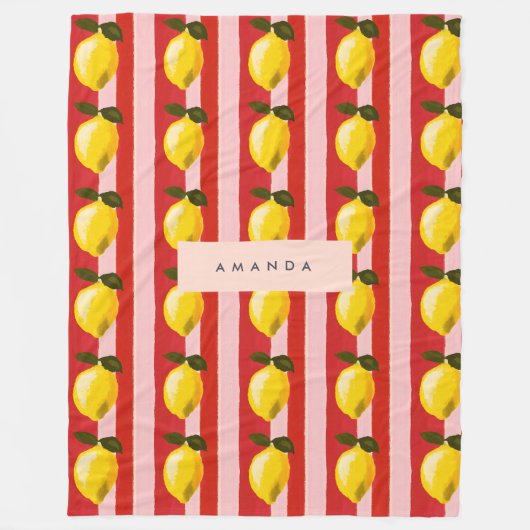 Gepersonaliseerde Lemon Stripe Patroon Gele Citroe Fleece Deken (Voorkant)