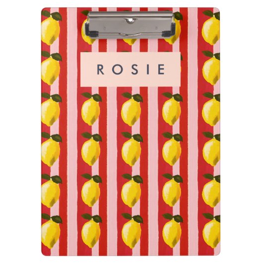 Gepersonaliseerde Lemon Stripe Patroon Gele Citroe Klembord (Voorkant)