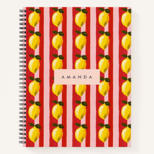 Gepersonaliseerde Lemon Stripe Patroon Gele Citroe Notitieboek