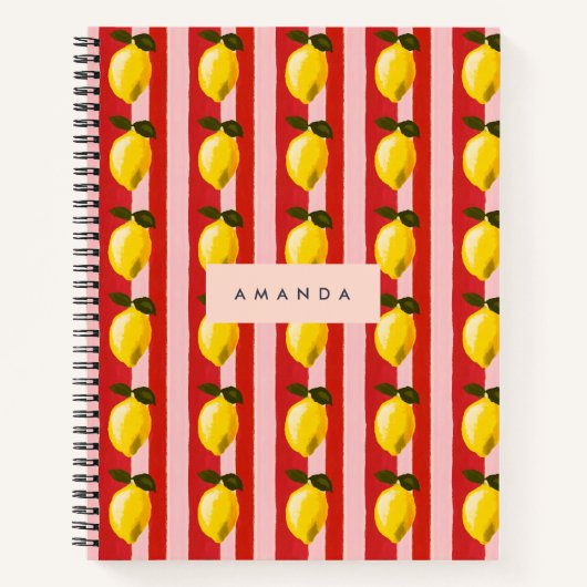 Gepersonaliseerde Lemon Stripe Patroon Gele Citroe Notitieboek (Voorkant)