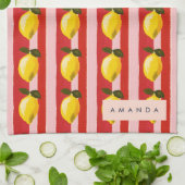 Gepersonaliseerde Lemon Stripe Patroon Gele Citroe Theedoek (Gevouwen)