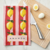 Gepersonaliseerde Lemon Stripe Patroon Gele Citroe Theedoek (Quarter Fold)