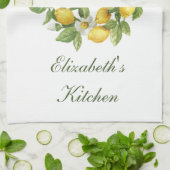 Gepersonaliseerde Lemon Wreath Leaves White Flower Theedoek (Gevouwen)