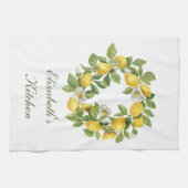 Gepersonaliseerde Lemon Wreath Leaves White Flower Theedoek (Horizontaal)