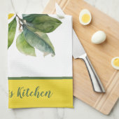 Gepersonaliseerde Lemon Yellow Green Greenery Theedoek (Quarter Fold)