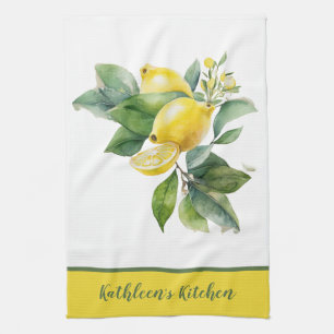 Gepersonaliseerde Lemon Yellow Green Greenery Theedoek