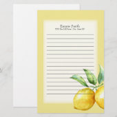 Gepersonaliseerde Lemons en Groene Bladen op Wit Briefpapier (Voorkant / Achterkant)