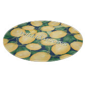 Gepersonaliseerde Lemons Greenery Navy Blue Snijplank (Hoek)