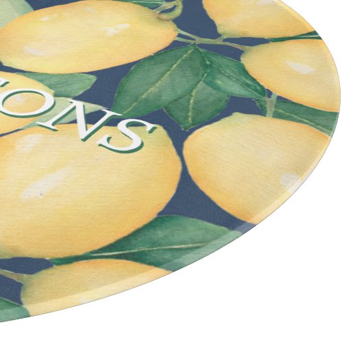 Gepersonaliseerde Lemons Greenery Navy Blue Snijplank (Hoek)