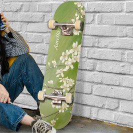 Gepersonaliseerde Lente Groene Witte Bloemen Bloei Persoonlijk Skateboard