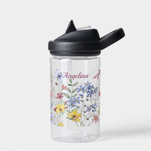Gepersonaliseerde lentebloemen en vlinders Kinder Waterfles (Links)