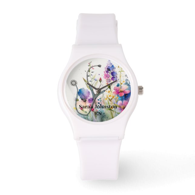 Gepersonaliseerde lentevloerzuster Monogram Cadeau Horloge (Voorkant)