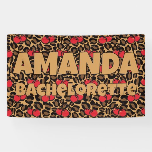 Gepersonaliseerde Leopard Cherries vrijgezellenfee Spandoek (Horizontaal)