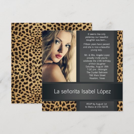 Gepersonaliseerde Leopard foto Quinceanera Kaart (Voorkant / Achterkant)