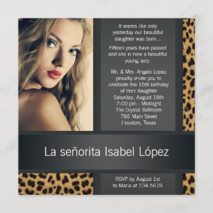 Gepersonaliseerde Leopard foto Quinceanera Kaart