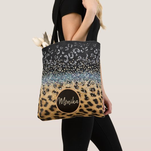 Gepersonaliseerde Leopard Fur Glamour Glitter Agaa Tote Bag (Dichtbij)