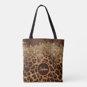 Gepersonaliseerde Leopard Fur Glamour Glitter Agaa Tote Bag (Achterkant)