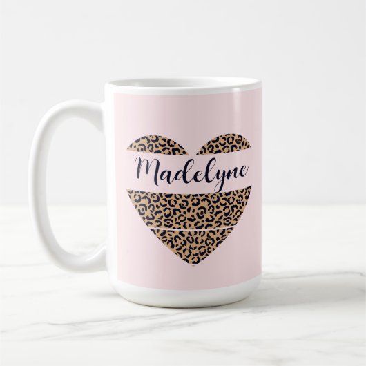 Gepersonaliseerde Leopard Heart Pink Tall Coffee M Koffiemok (Links)