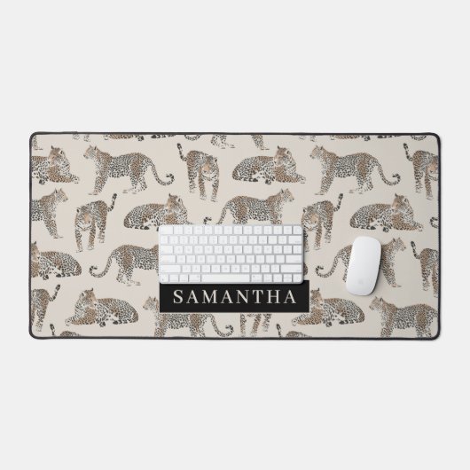 Gepersonaliseerde Leopard Print Aangepaste naam Bureaumat (Keyboard & Muis)