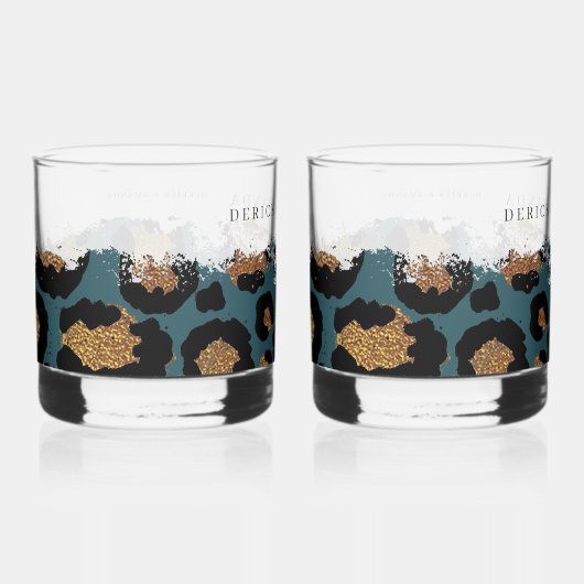 Gepersonaliseerde Leopard Print Bar Bril Whisky Glas (Voorkant)