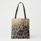 Gepersonaliseerde Leopard Print Glamour Glitter Ag Tote Bag (Voorkant)