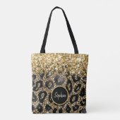 Gepersonaliseerde Leopard Print Glamour Glitter Ag Tote Bag (Achterkant)