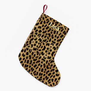 Gepersonaliseerde Leopard Print Kerstkous Kleine Kerstsok