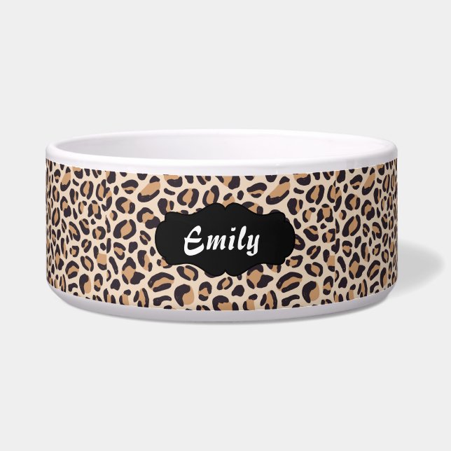 Gepersonaliseerde Leopard Print Pet Feeding Bowl Voerbakje (Voorkant)