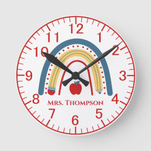Gepersonaliseerde leraar Apple Rainbow Ronde Klok