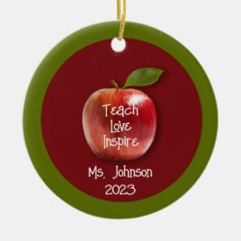 Gepersonaliseerde leraar Apple "Teach Love Inspire Keramisch Ornament