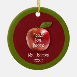 Gepersonaliseerde leraar Apple "Teach Love Inspire Keramisch Ornament