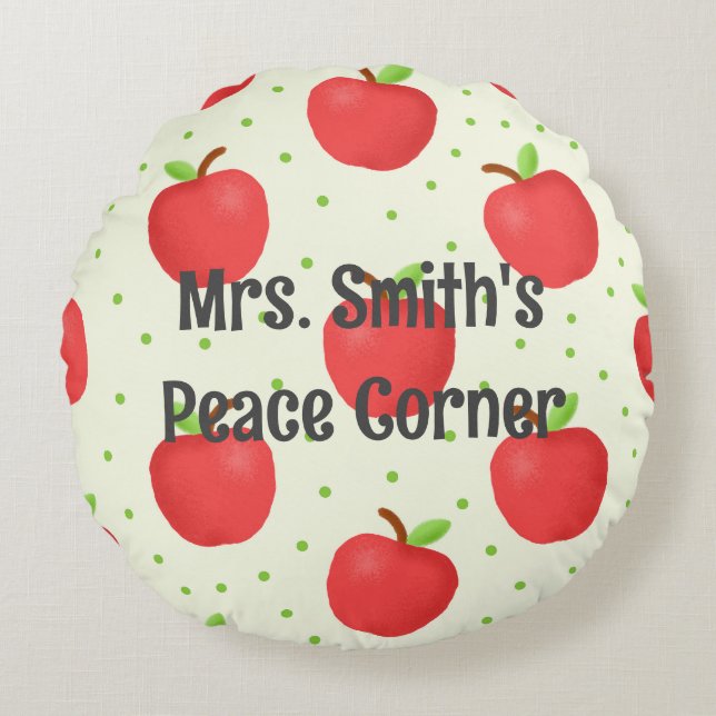 Gepersonaliseerde leraar Apple Thema Peace Corner Rond Kussen (Voorkant)