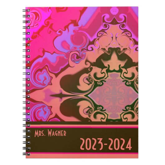 Gepersonaliseerde Leraar Boho  Modern Vivid Pink Notitieboek (Voorkant)