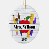 Gepersonaliseerde leraar cadeau Apple liniaal potl Keramisch Ornament (Rechts)