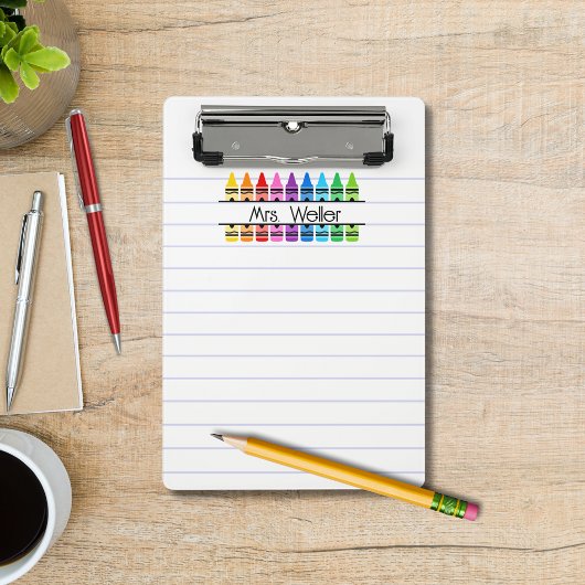 Gepersonaliseerde leraar Crayon Rainbow Handprint Mini Klembord